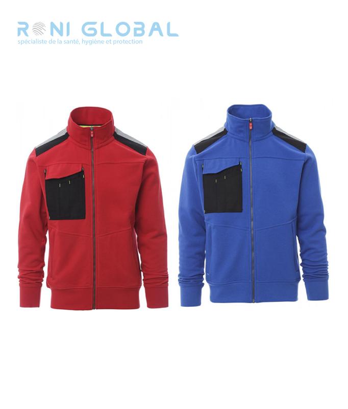 Sweat-shirt de travail homme - WORK 2.0 PAYPER - coton/polyester, full zip, bandes réfléchissantes_0