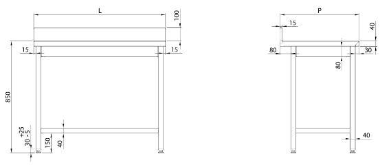 Table adossée avec étagère basse 1600x700x850 mm à monter - 950047160_0