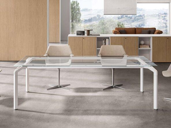 Table de réunion Yoga en verre trempé transparent ou fumé - About Office - Dimensions 200x90 cm, 220x100 cm et 240x124 cm_0
