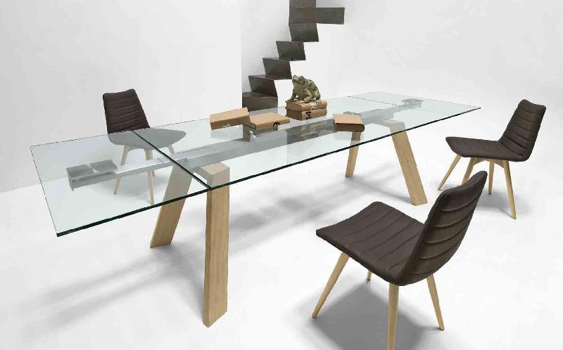TORONTO / TABLE À RALLONGE EN VERRE 200-250-300 X 100 CM PIEDS BOIS_0
