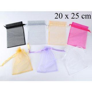50 SACS ORGANZA 20 X 25 CM AVEC RUBAN - 10 COLORIS AU CHOIX