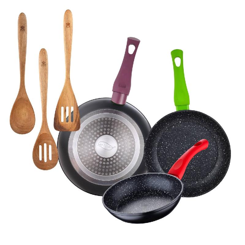 BERGNER - Jeu de 3 Poêles Ø18/Ø22/Ø26cm Jolie en Aluminium Forgé Compatibles Induction avec Set 3 pièces Ustensiles de Cuisine 32,8x33x7x1,4cm X_0
