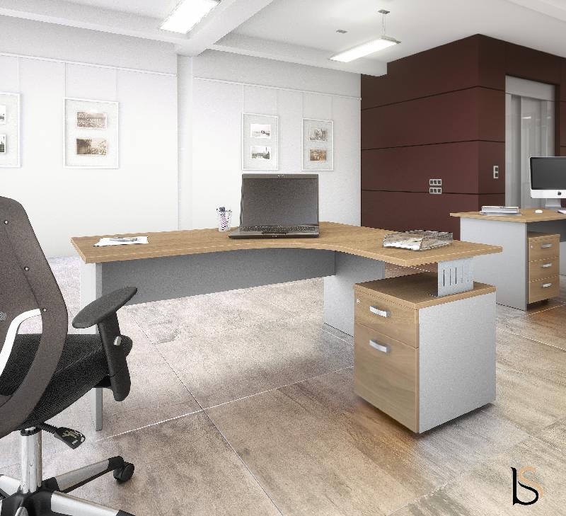 Bureau compact Tono avec caisson - Mobel Linea - 180, Blanc, Droite, 2 tiroirs_0