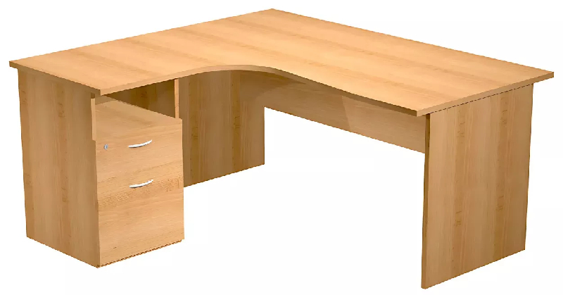 Bureau d'angle 160 x 80/100 cm compact pied panneau et caisson hauteur bureau So Presto - Aulne, 3 tiroirs, À droite, 160 x 100 cm, Aulne_0