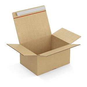 CAISSE CARTON BRUNE SIMPLE CANNELURE MONTAGE INSTANTANÉ FERMETURE ADHÉSIVE RAJA 34,5X25,5X13 CM