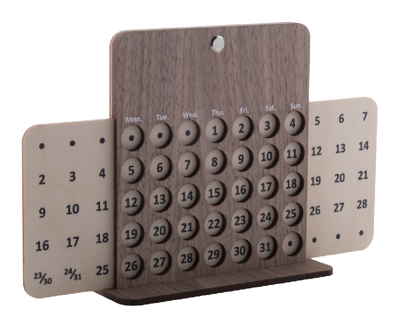 Calendrier perpétuel de bureau en bouleau et noyer contreplaqué - couleur naturelle_0