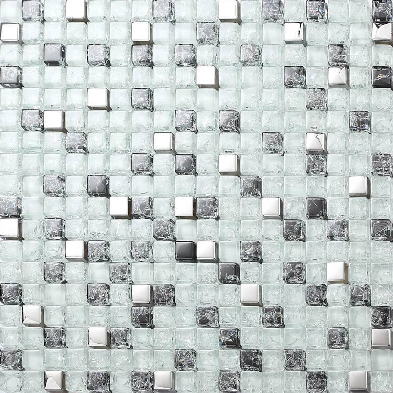 Carrelage Mosaique En Verre Argent Blanc Et Noir Effet Verre