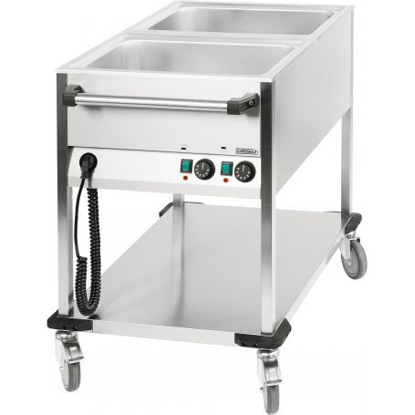 Chariot bain marie à eau 2 x GN 1/1 - Casselin - 1 400 W - acier inoxydable avec thermostat et robinet de vidange_0