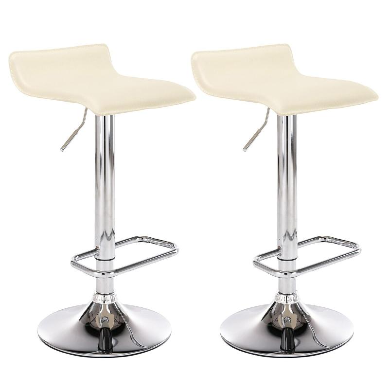 CLP Lot de 2 Tabourets de bar Dyn en similicuir Crème - beige polyester 304955_0