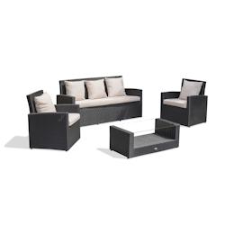DCB GARDEN Salon de jardin 5 places en résine tressée noire - PVC-CONFORT - noir acier PVC-CONFORT-FIDJI_0