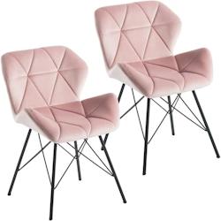 Décoshop26 - Lot de 2 chaises de salle à manger en tissu velours rose couture triangle pieds en métal design Eiffel CDS09337 - 3000468269602_0