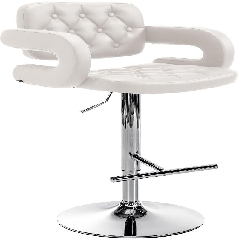 Décoshop26 - Tabouret de bar x1 design moderne assise capitonnée similicuir blanc pied chromé 10_0005807 - blanc 3000265231994_0