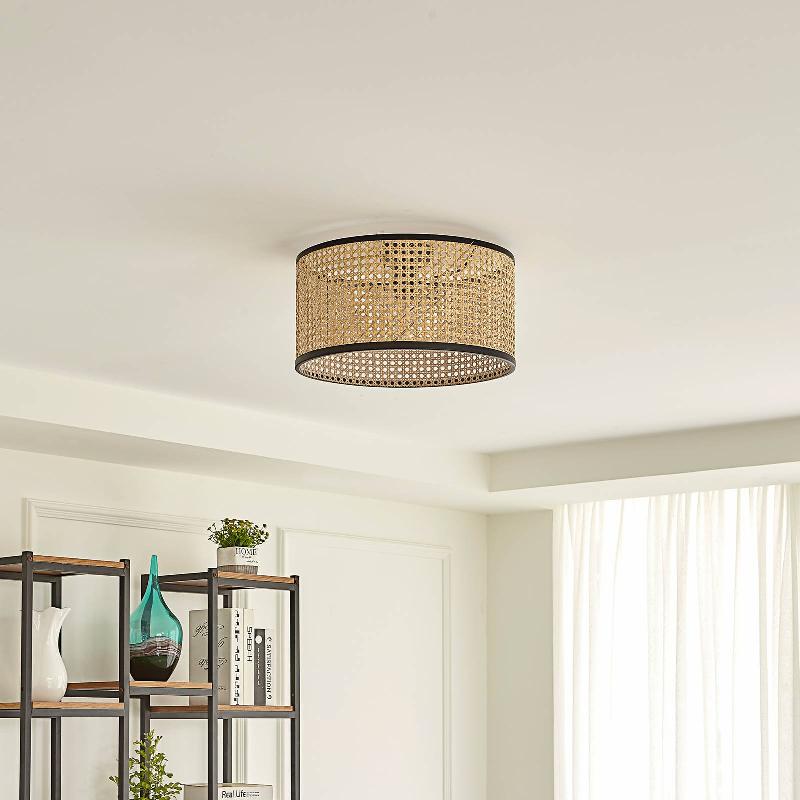 LINDBY PLAFONNIER YAELLE, HAUTEUR 22 CM, ROTIN, NOIR, E27
