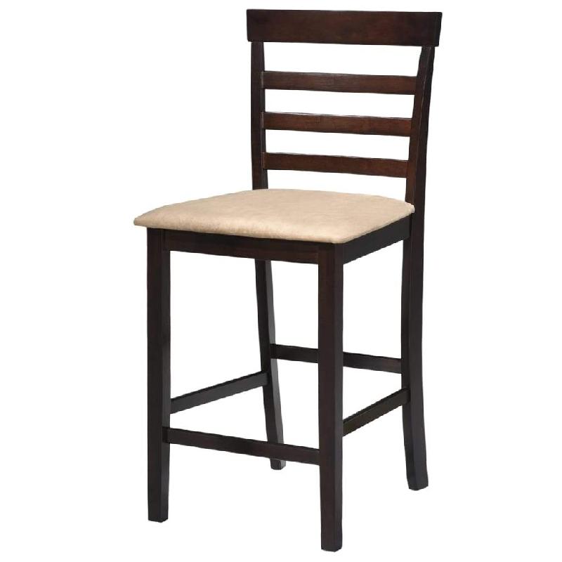 Lot de 2 tabourets de bar design - chaise en bois d'hévéa marron et beige - assise rembourrée_0