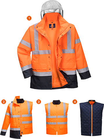 Parka hi-vis bicolore contrastée trafic 4 en 1 orange marine s471, m_0