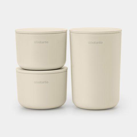 Pots de stockage - Kit de 3 - Soft Beige - Ensemble de Rangement Brabantia ReNew pour épingles à cheveux, boucles d'oreilles et cotons-tiges_0