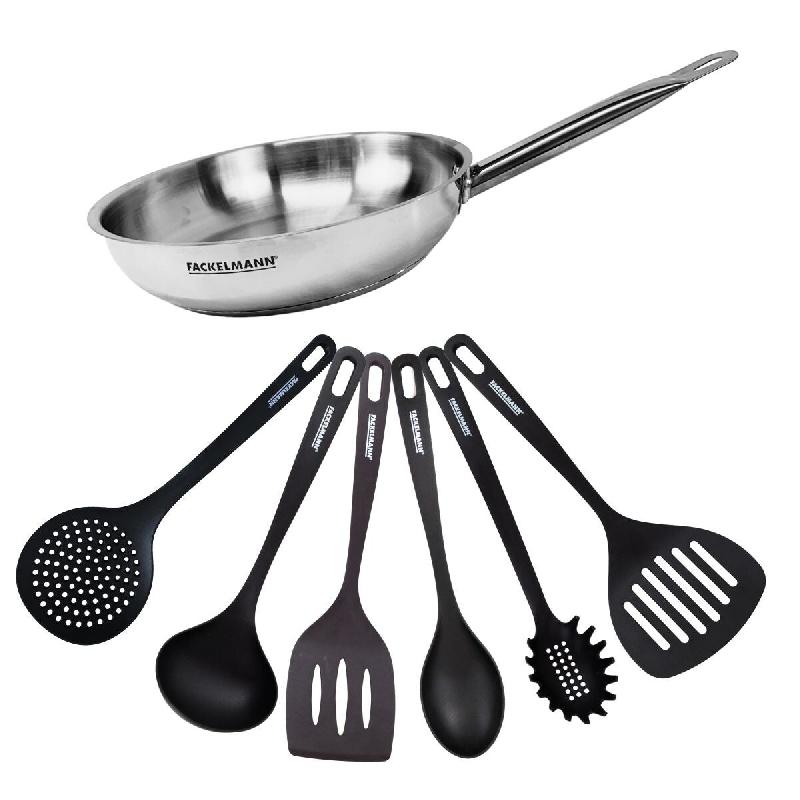 Set de 1 poêle 28 cm en inox et 6 ustensiles Fackelmann Eterna - acier 3176239943726_0