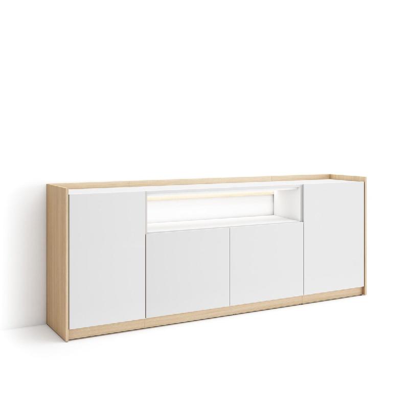 SKRAUT HOME Buffet salon et cuisine, 207x80x37 cm, 4 Portes, LED, Blanc et Chêne Soft - blanc Bois manufacturé 705_10_0