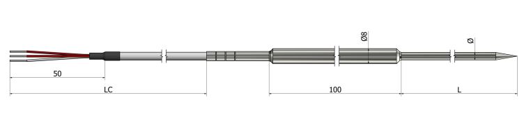 Sonde à résistance à piquer (RTD) - Poignée métallique PP11 - Pt100/Pt500/Pt1000 - Classe A ou B - Diamètre inox 316L de 3 à 6 mm_0