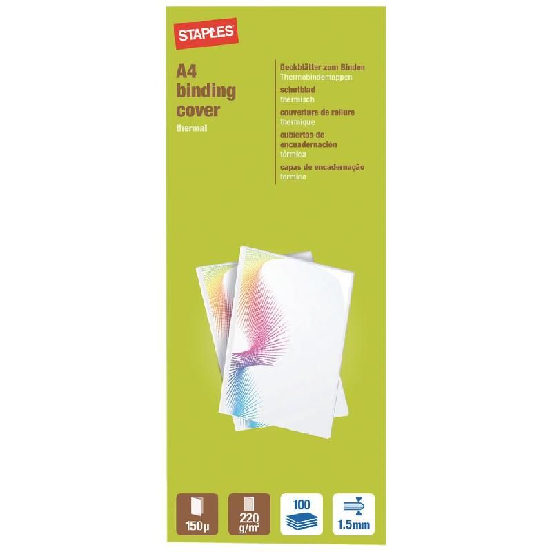 STAPLES COUVERTURE A4 POUR THERMORELIEUSE DOS 1.5 MM BLANC