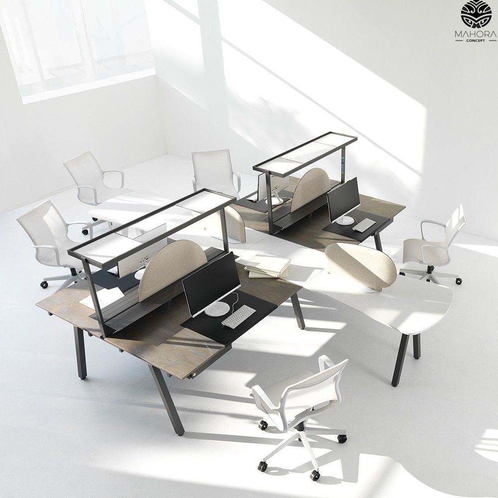 Bureau open space individuel élégant en acier - Stilo - Mahora - Plateau MDF et réglage en hauteur_0