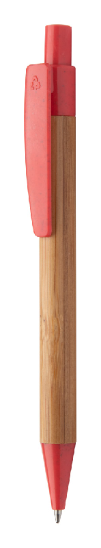 Stylo à bille en bambou - clip et embout en paille de blé écologique - encre bleue - couleur rouge_0