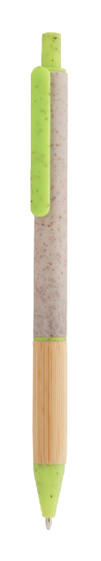 Stylo à bille écologique - Paille de blé et grip bambou - Encre bleue - Couleur verte_0