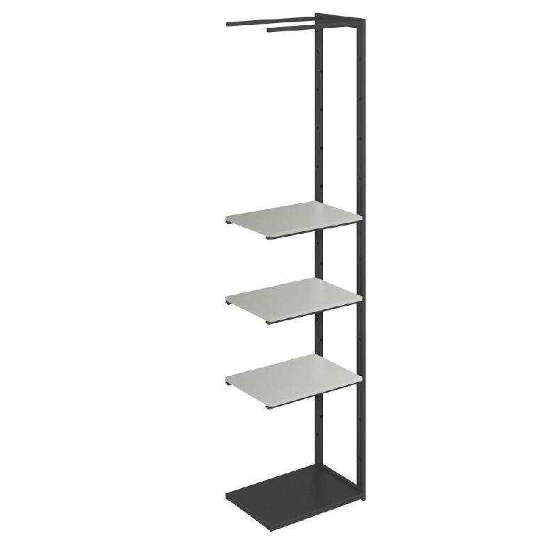 Suite structure Cage noir base métal 58x40x240cm 3 tablettes gris alu_0