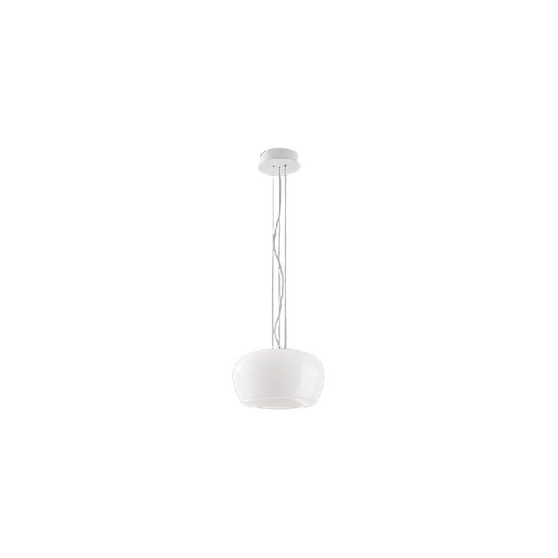 Suspension LED 20 W en verre blanc brillant et structure blanc mat, diamètre 38 cm - Design moderne et élégant pour les intérieurs - Perenz - blan_0