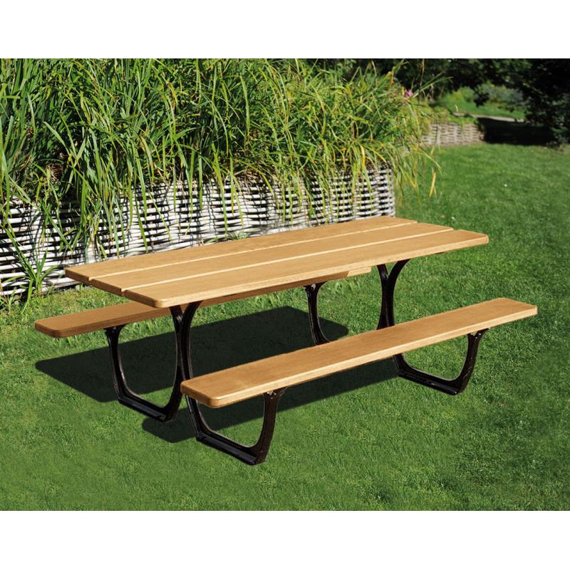 Table de pique-nique SEVILLE - Standard et PMR - Structure en fonte d’acier - Lames de bois exotique - Dimensions 2000x1310x716 mm_0