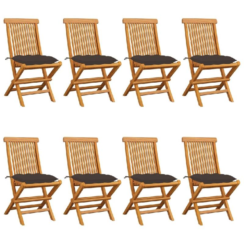 VidaXL Chaises De Jardin Et Coussins Taupe Lot De 8 Bois Teck Massif - gris 3072940_0
