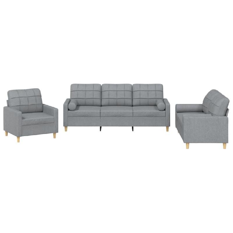 VidaXL Ensemble de canapés 3 pcs coussins gris clair tissu Modèle Atlas Core Élite - 3201258_0