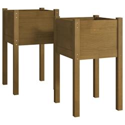 Helloshop26 - Jardinière bac lit surélevé plantes fleurs jardin terrasses lot de 2 40 x 40 x 70 cm bois de pin massif marron 02_0038965 - 300021802_0