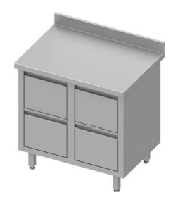 Meuble bas table de travail inox adossée avec quatre tiroirs 840x700x900 - 930227840_0