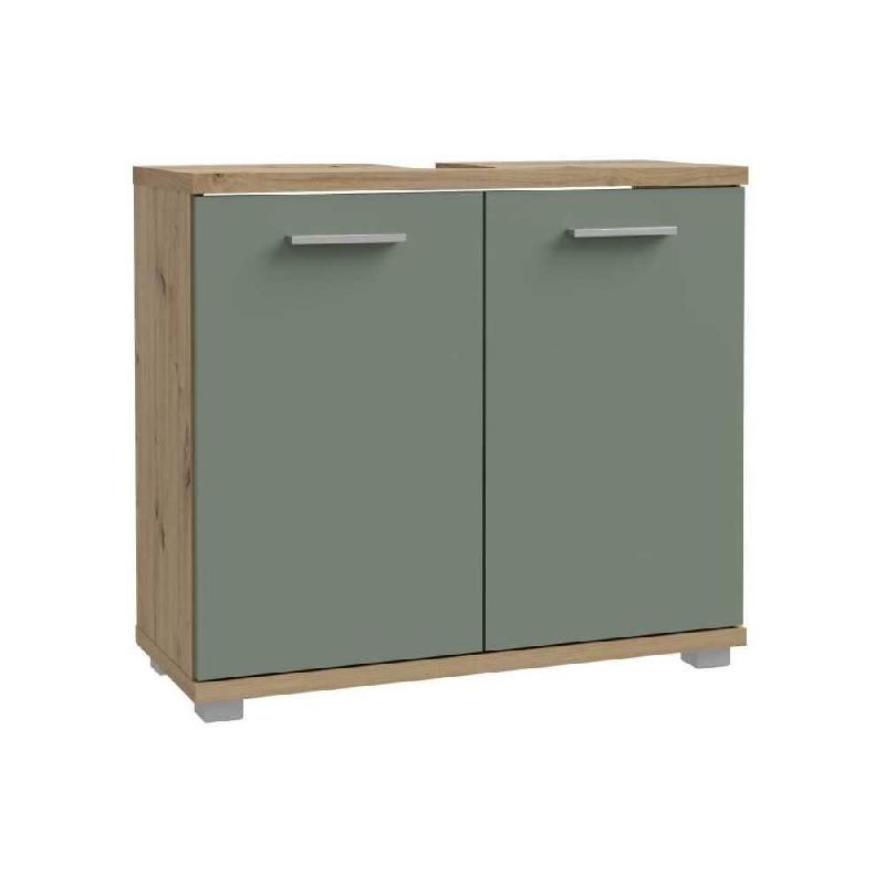 Meuble sous-lavabo CHAMP panneaux effet bois Chêne artisan / Vert sauge 69,9 x 28,9 x 62 cm FORTE - multicolore Bois manufacturé CMPK021M888_0
