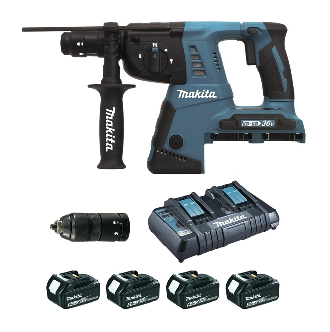 perforateur-burineur-sds-36v-makita-2x18v-li-ion-5ah-26mm-4xbatteries-1xchargeur-rapide-2-coffrets-transport-accessoires-dhr264pt4j-23133430 Perforateur Makita Burineur SDS 36V 2x18V Li-ion