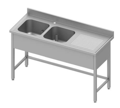 Plonge inox renforcé adossée avec 2 bacs à gauche sans étagère 1500... - P934576150_0