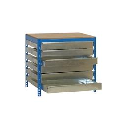 SimonRack Banque de travail sans vis avec tiroirs SIMONWORK BT5 BOX. Couleur BLEU/BOIS 842x1210x760 mm - bleu métal 8435104932926_0