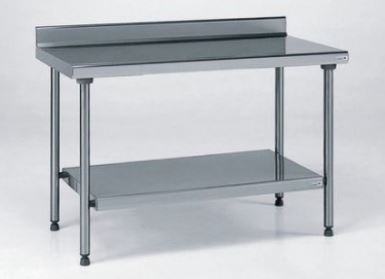 Table inox adossée avec étagère basse TOURNUS EQUIPEMENT - Référence : 424 943 - robuste et rapide à monter - Hauteur réglable 900 à 930 mm_0