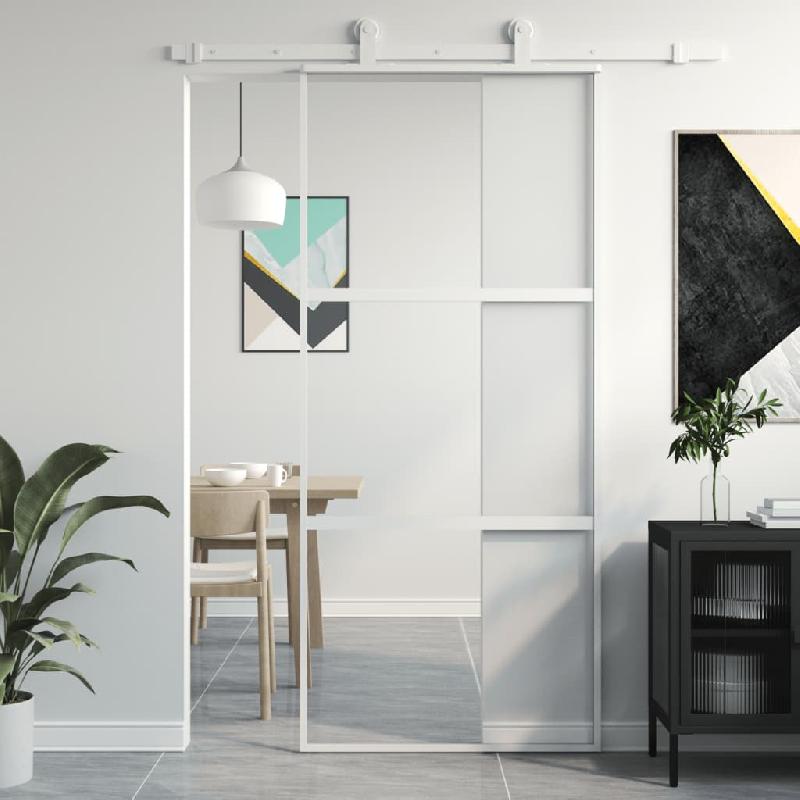 Vidaxl porte coulissante blanc 90x205 cm verre trempé aluminium 155205_0