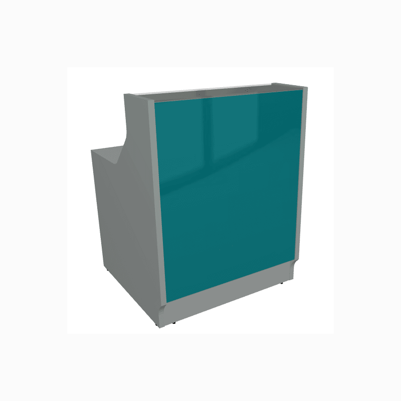 Banque d'accueil droite LINEA - façade en verre, éclairage LED et plinthe aluminium brossé_0