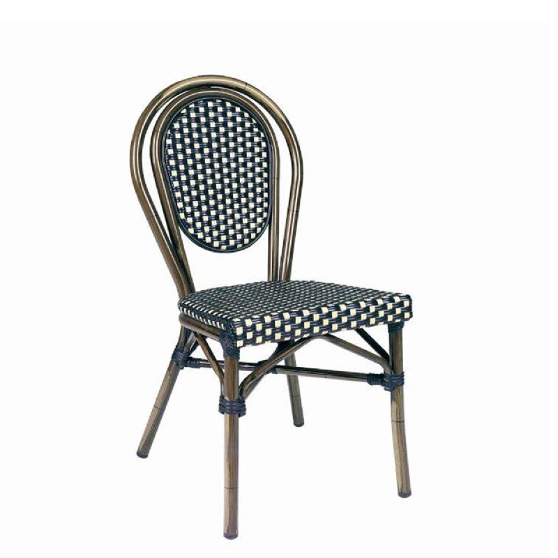 Chaise de terrasse BOULEVARD - tressage noir et crème - structure aluminium, empilable et légère_0