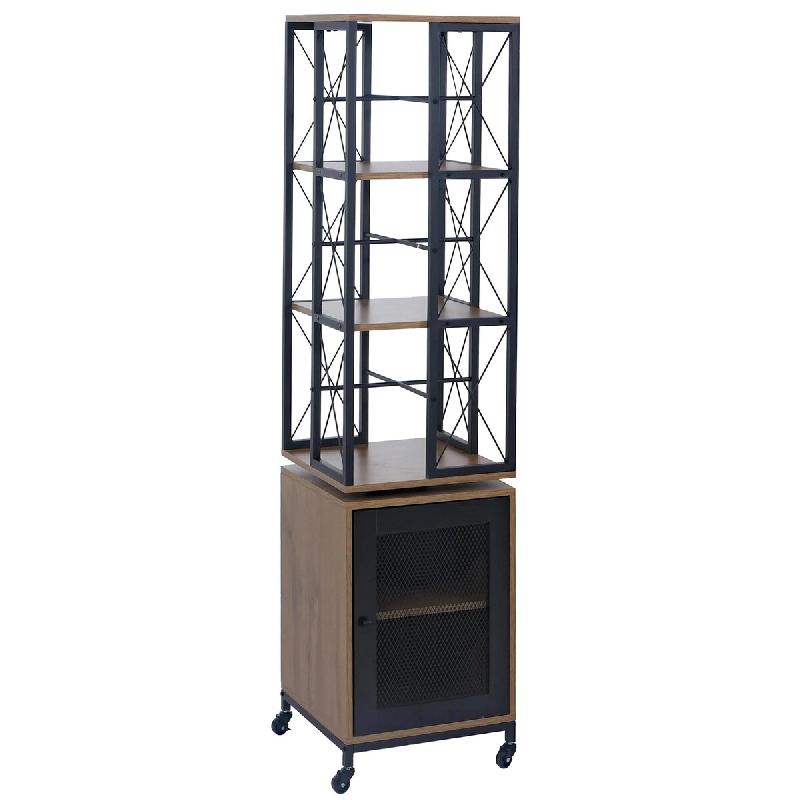 Décoshop26 - Bibliothèque étagère pivotante rotation 360° avec porte sur roulettes style industriel 162x40x42 cm en métal et MDF 04_0008777 - 30_0