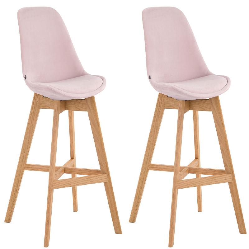Décoshop26 - Lot de 2 tabourets de bar chaise haute design moderne en velours rose TDB10357 - 3000488569607_0