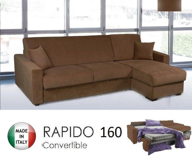 Canapé d'angle convertible Dreamer - Lit 160x197 cm - Microfibres marron - Matelas 16 cm - Fabrication italienne_0
