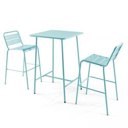 Oviala Business Ensemble table de bar et 2 chaises hautes en métal turquoise - Oviala - bleu acier 109179_0