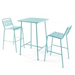 Oviala Business - Ensemble table de bar et 2 chaises hautes en métal turquoise - Acier thermolaqué - 70 x 70 x 105 cm_0
