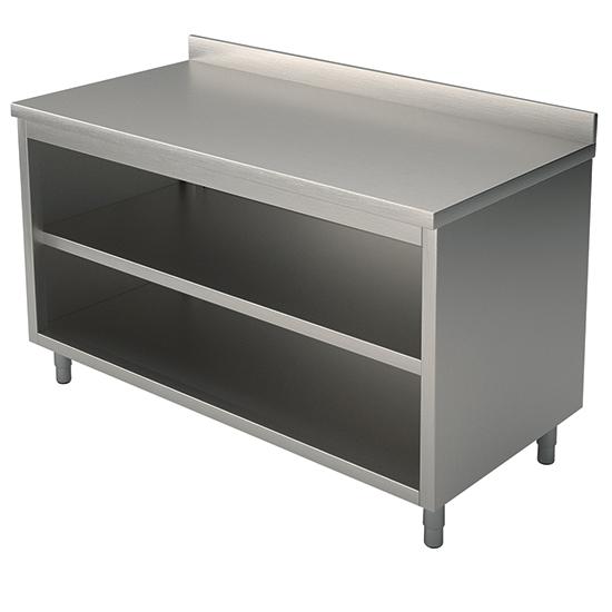 Meuble bas inox sans portes adossée avec étagères 900x600x900 - P930136090_0