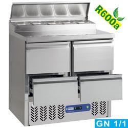 Pack saladette : table de préparation 2 portes avec 4 tiroirs gaz r600a compact line - SALP2/R6_2XGC1/2/R6_0