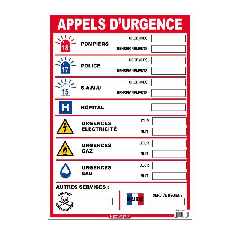 Panneau consigner sécurité et appels d'urgence_0